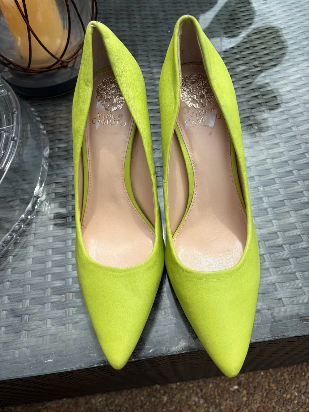Vince Camuto Neon Lime Pointed-Toe Leather Pumps